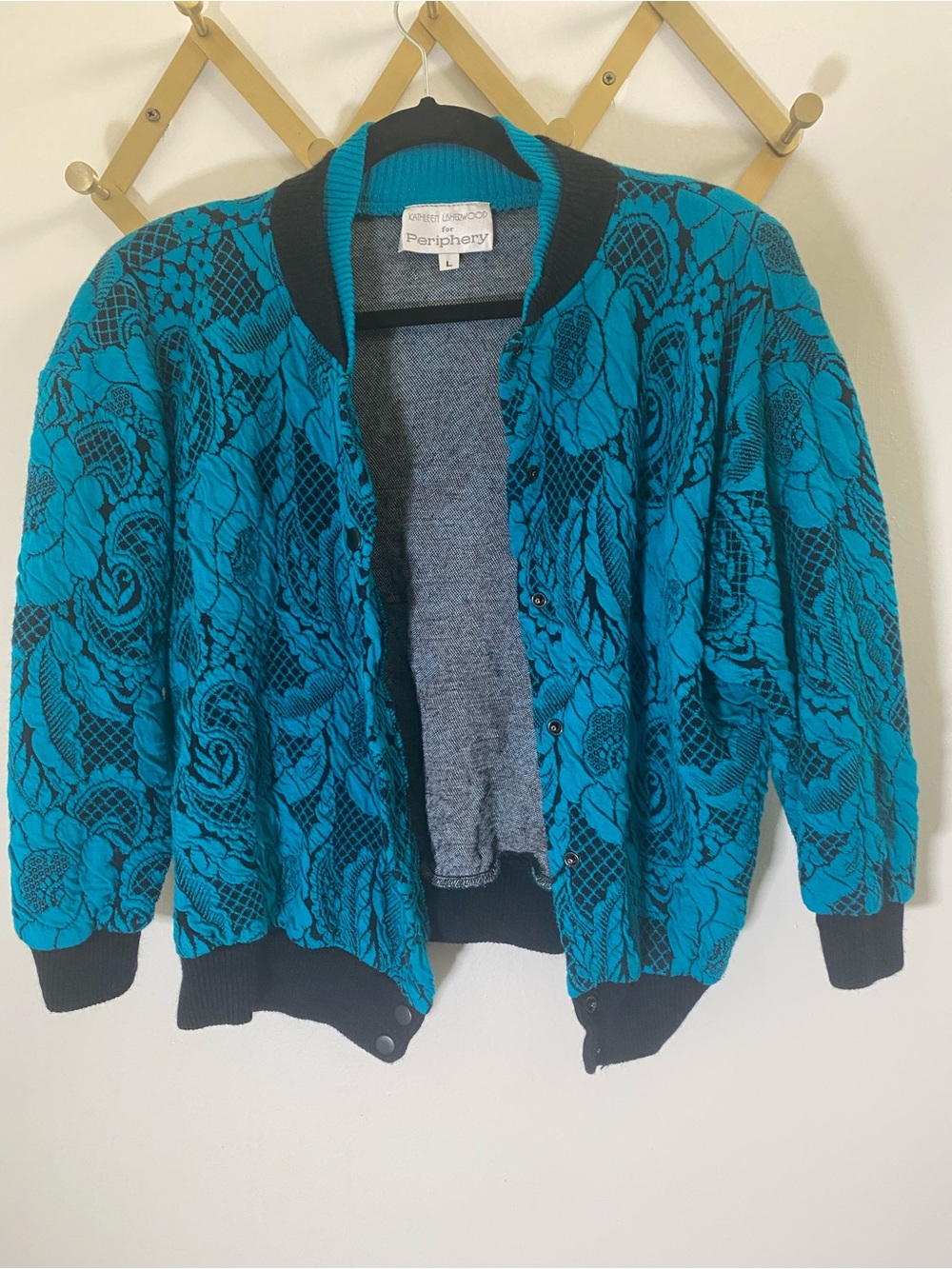 Vintage Kathleen Usherwood for periphery Sweater Jacket Floral Large 100%Cotton